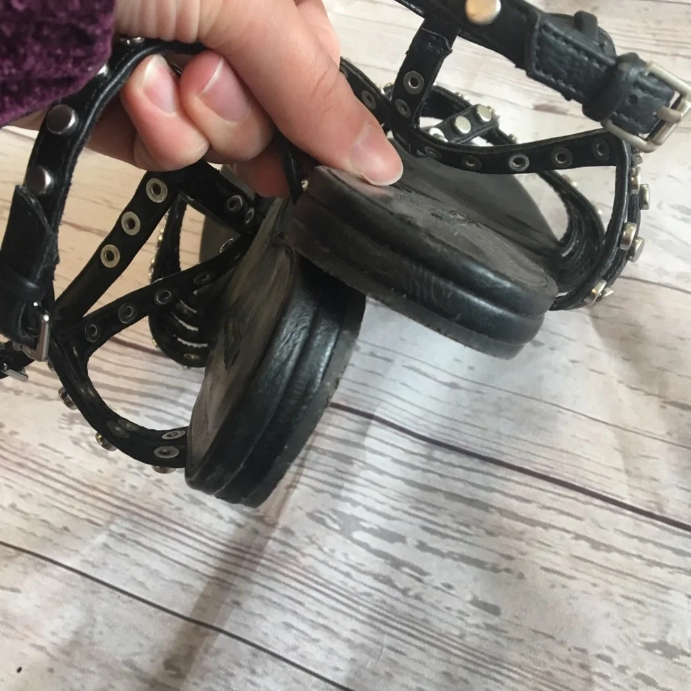 ZARA BASIC Black Studded Short Gladiator Sandals Sz 8 - Picture 5 of 6